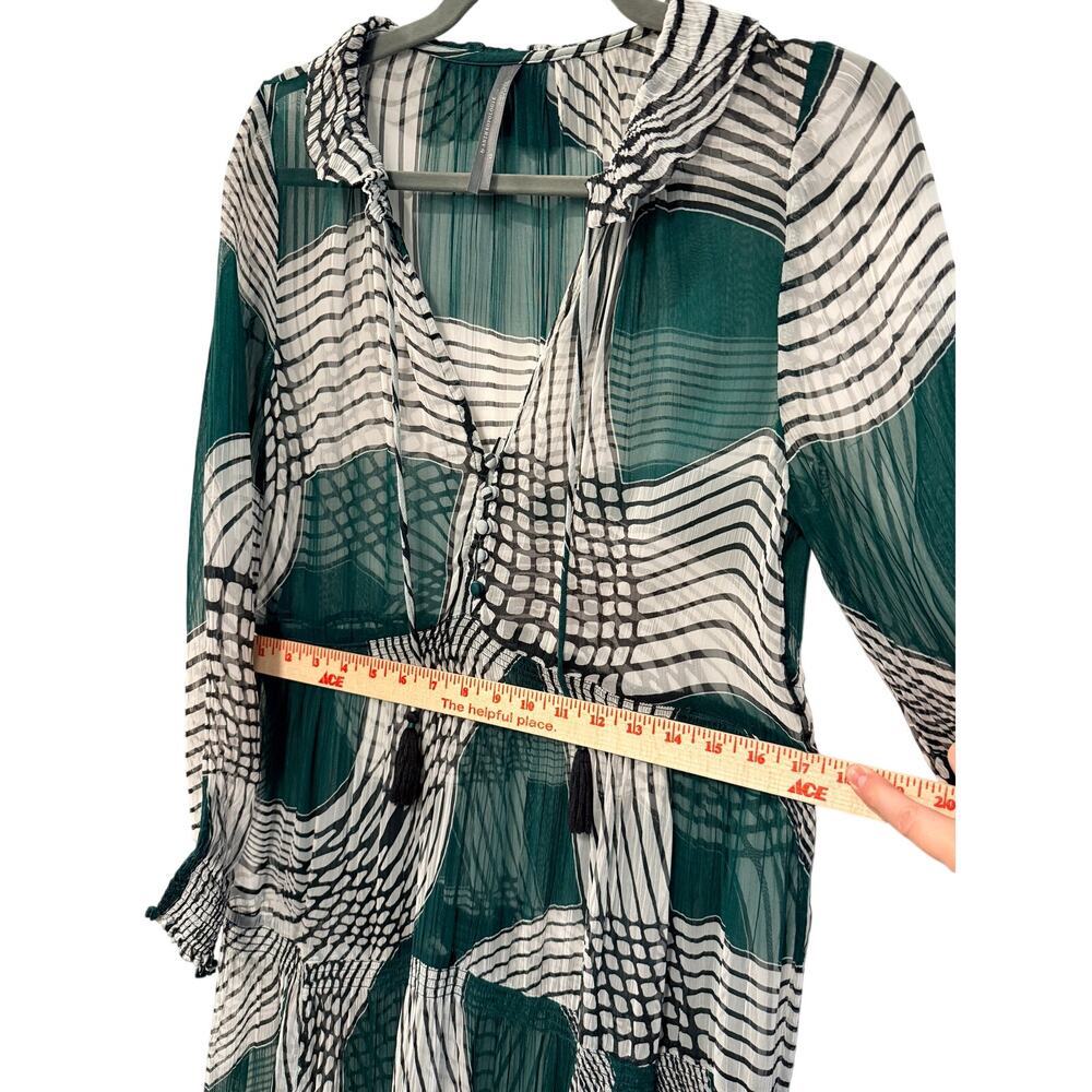 Anthropologie XS Marais Geometric Printed Sheer Chiffon Maxi Dress Boho Green - Picture 9 of 13
